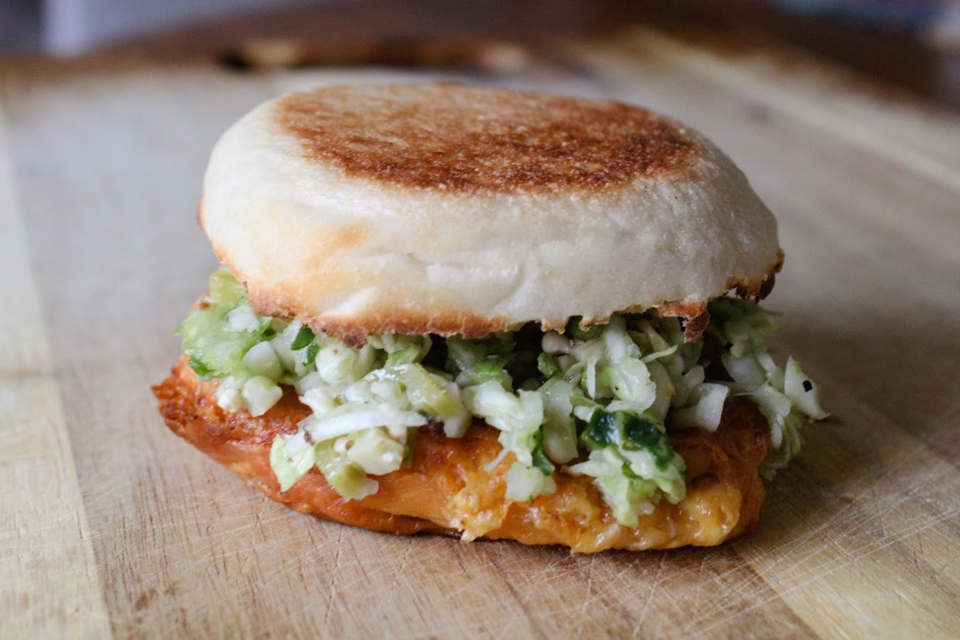 Crab melt sandwich with pickled okra slaw