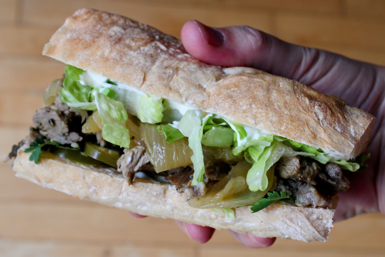 Caribbean roast pork sandwich
