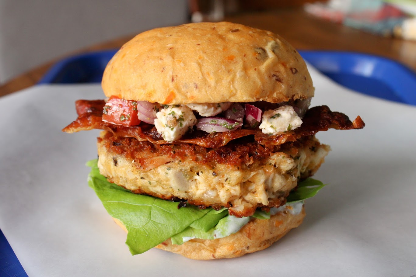 Greek-style chicken cake sandwiches