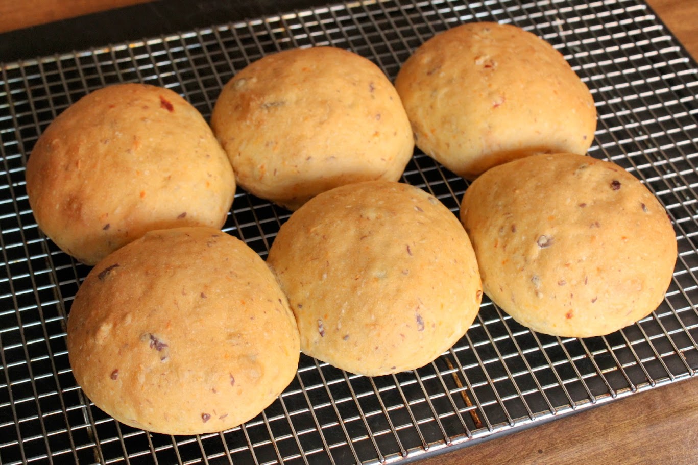 Kalamata olive and sun-dried tomato buns