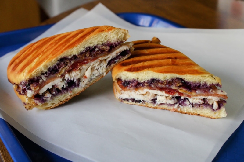 Blueberry lemon turkey bacon panini