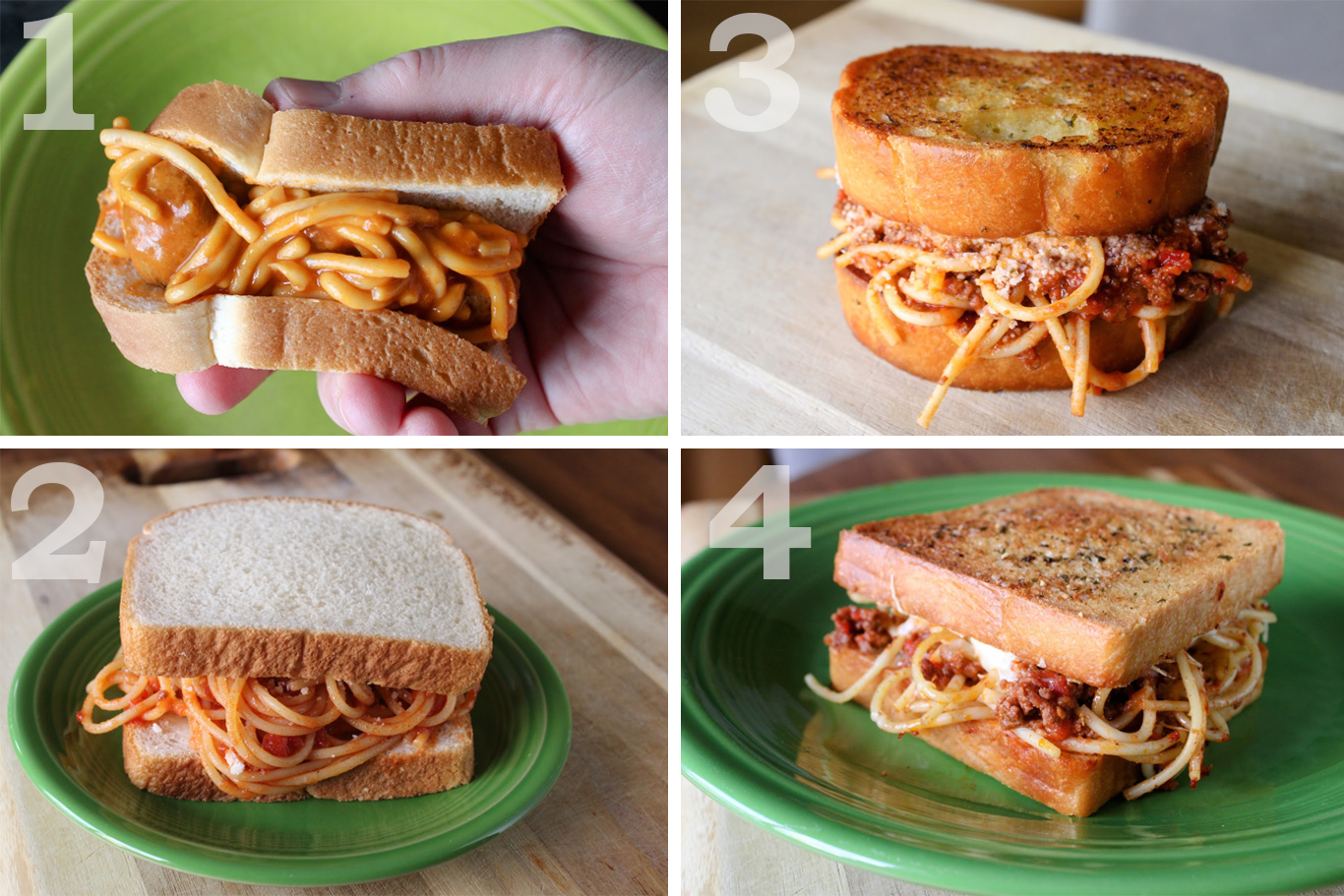 Four levels of spaghetti sandwich