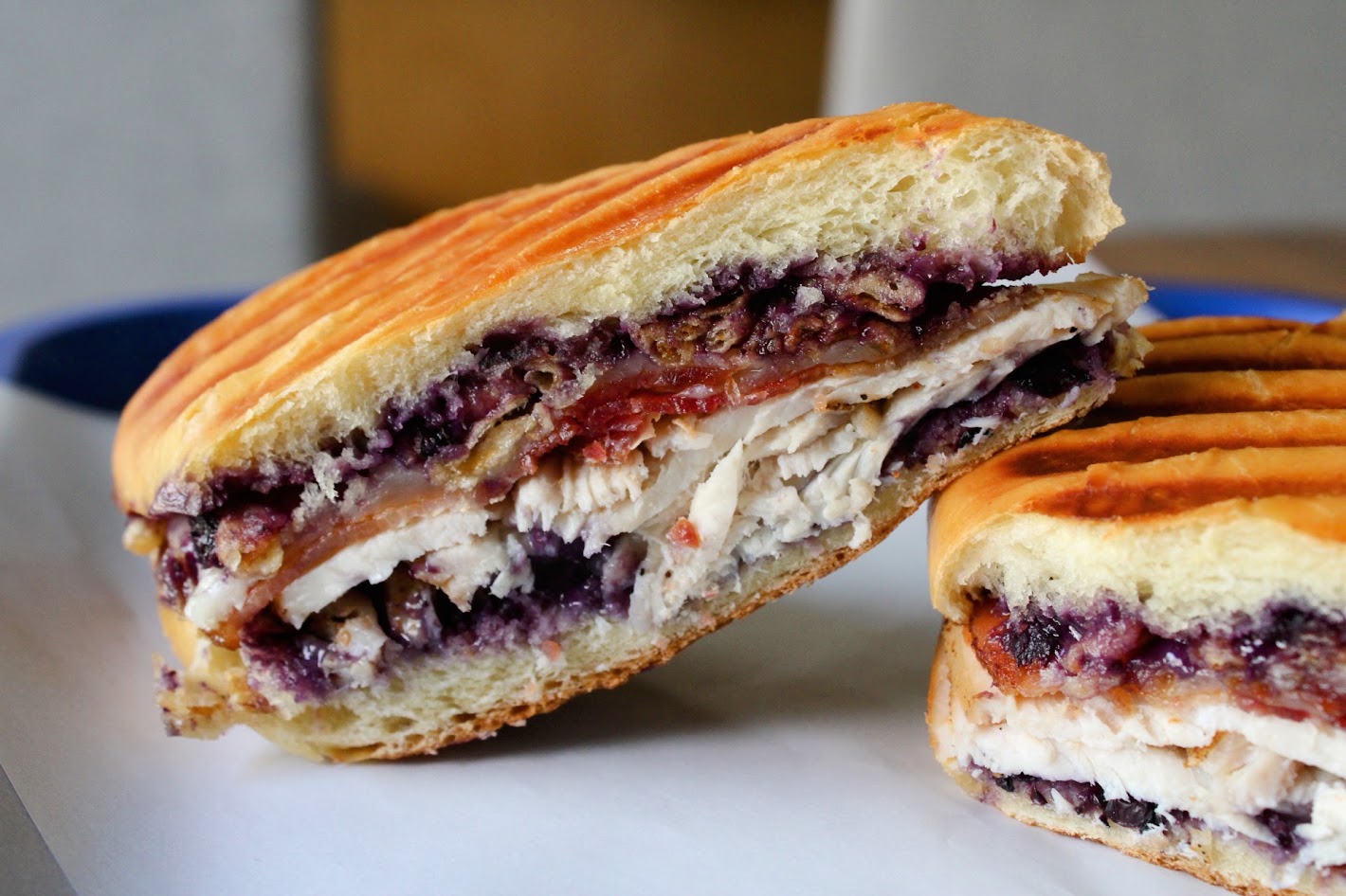 Blueberry, lemon, turkey, bacon panini